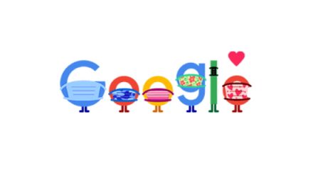 Τα γράμματα της Google φορούν μάσκα και κρατούν κοινωνική απόσταση